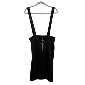 Shein Womens Overall Suspender Skirt Stretch O-Ring Zip Front Black Size L*